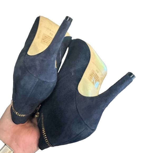 Marc Fisher Women's Blue Suede Serenity Peep Toe zip ankle wide width shoes 8W - Picture 9 of 13